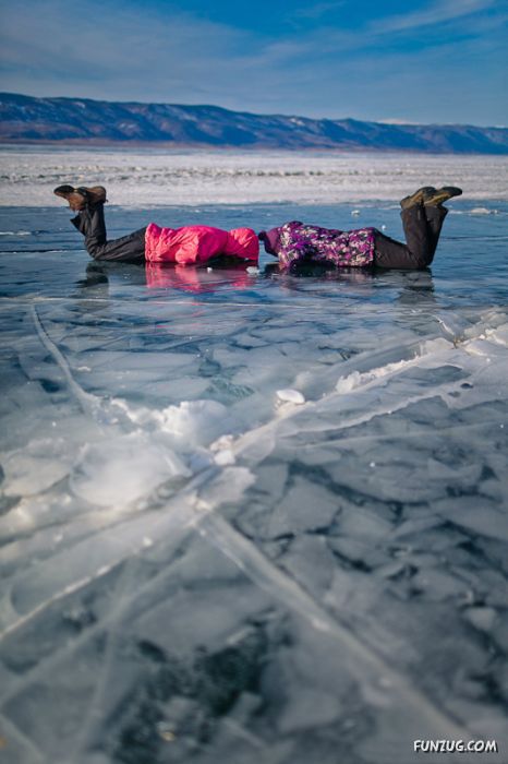 Frozen Lake Baikal In Siberia, Russia